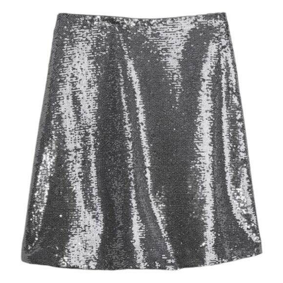Gap Silver Recycled Sequin Metallic Mini Skirt 10 - Picture 1 of 9